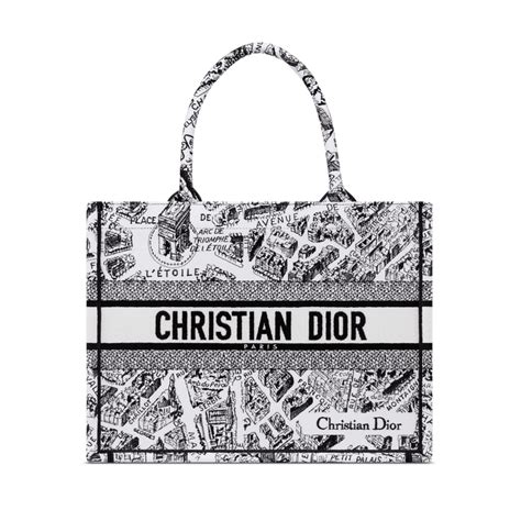 Middelgrote Dior Book Tote Wit en zwart Plan de Paris 